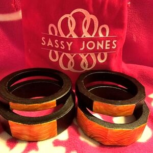 Sassy Jones 4 pc Ebony Wood Bangle Bracelet Set